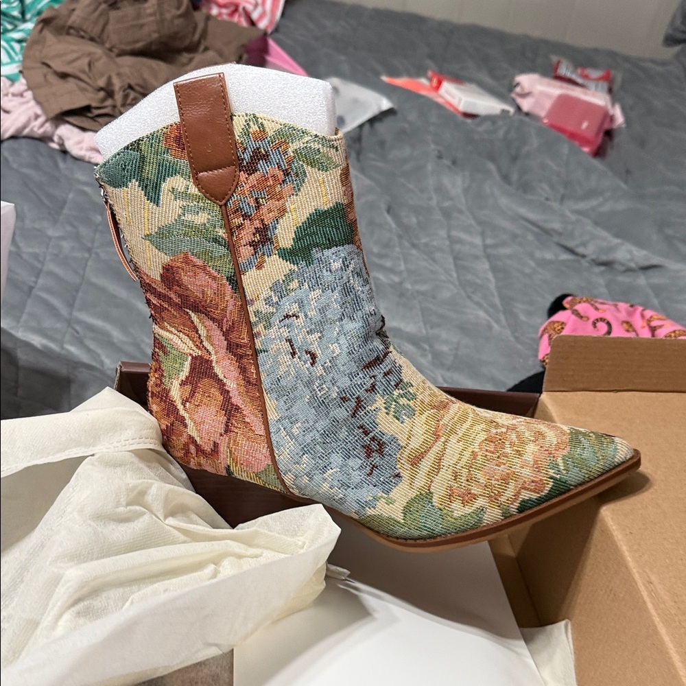 Floral Tapestry Ankle Boots